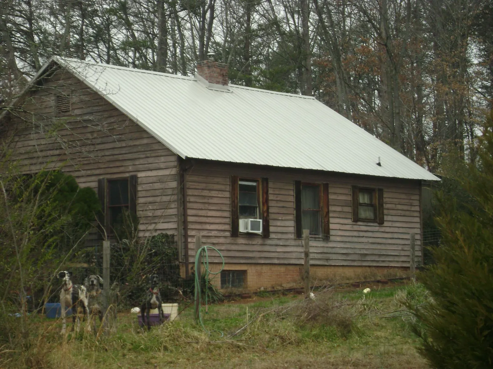 White metal roof on an old wood sided farmhouse, from a Metal Roof Installation job in Bella Vista
